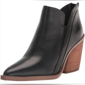 Vince Camuto Women's Black Leather Ankle Boot with Block Heel